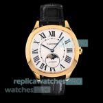 Swiss Replica Cartier Drive de Cartier White Dial Yellow Gold Case Moon Phase Watch 